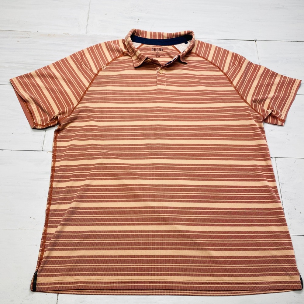 Rhone Delta Pique Polo Mens XL Orange Striped Tencel Stretch Golf Shirt 101356